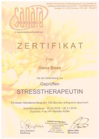 Zertifikat Stresstherapeutin 05.04.-08.11.2016